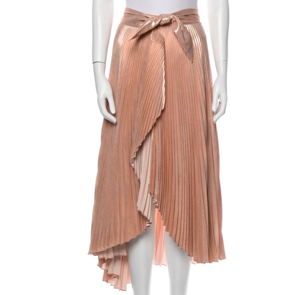A.L.C. XS Metallic Pink Pleated Wrap Skirt Ballerina Barbie Ballerina Rose Gold - Picture 6 of 6